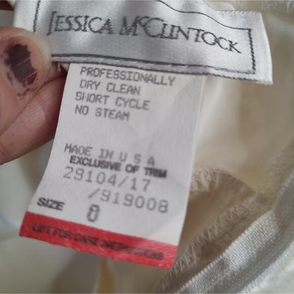 Vintage Jessica McClintock Wedding Gown Lace Bodice Satin Skirt Size 8 - Picture 10 of 16